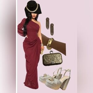 Fashion Nova Burgundy One-Shoulder Dress